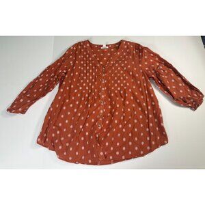 J. Jill Women’s Floral Blouse Brown V Neck Button Up Balloon Sleeve Size M